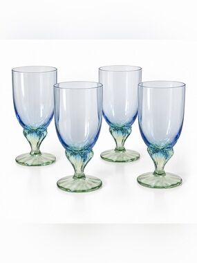 Bormioli Rocco Bahia Blue & Green Glass Wine Goblets Set of 4